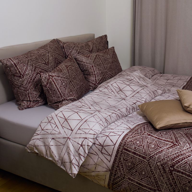 Obliečky SATÉN DESIGN freska béžovo vínová