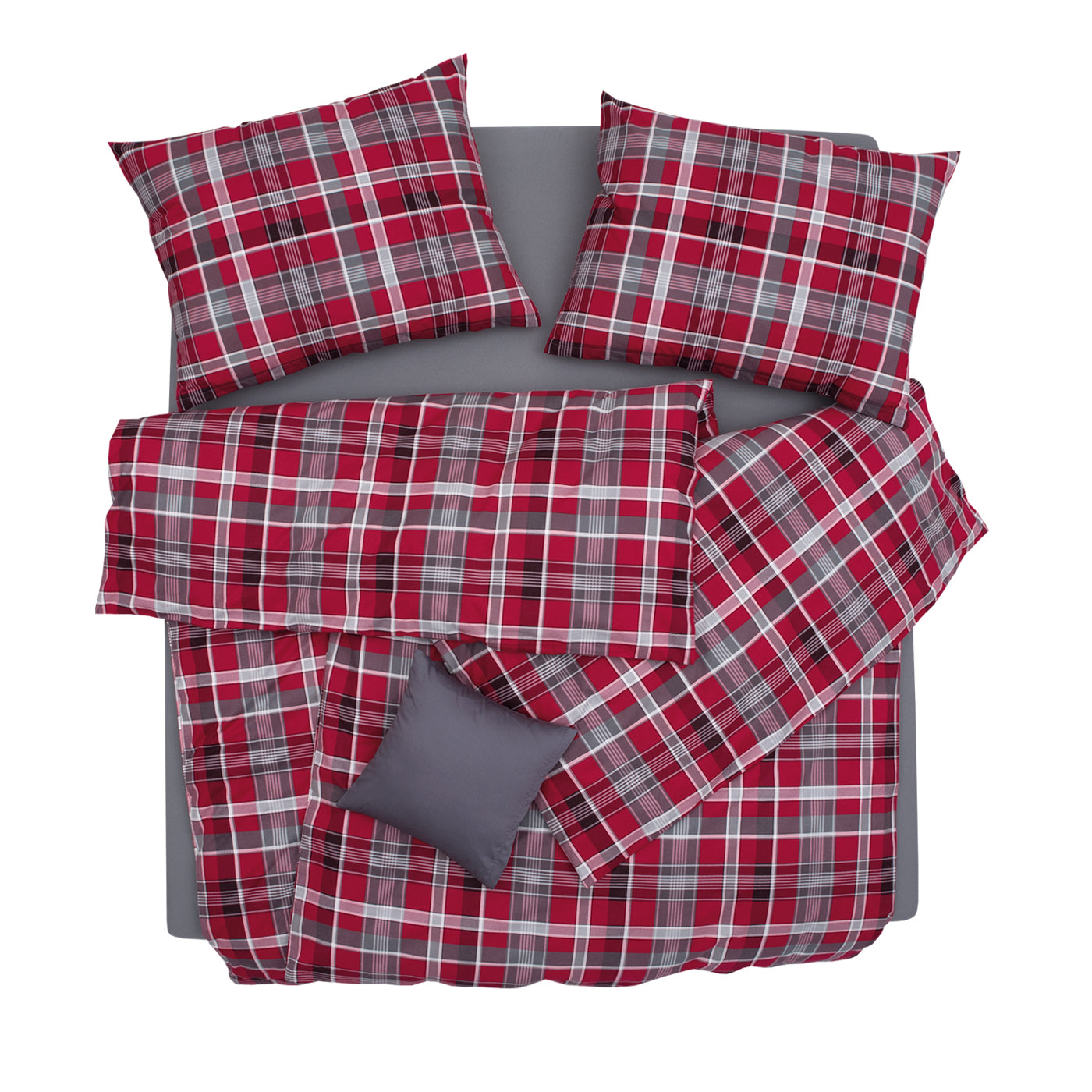 Obliečky KLASIK kocka červená sivá