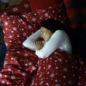 Obliečky JERSEY vločky červená, biela