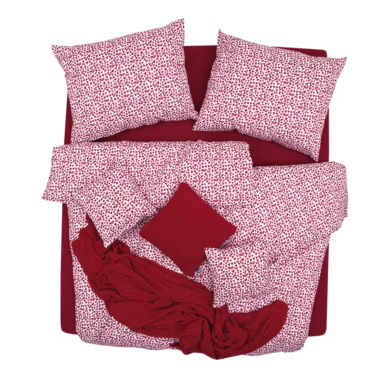 Obliečky KLASIK srdiečka biela červená