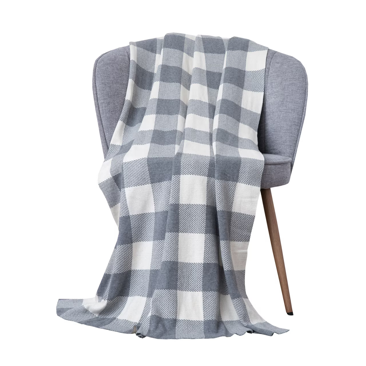 Deka pletená DESIGN kocky smotanová sivá