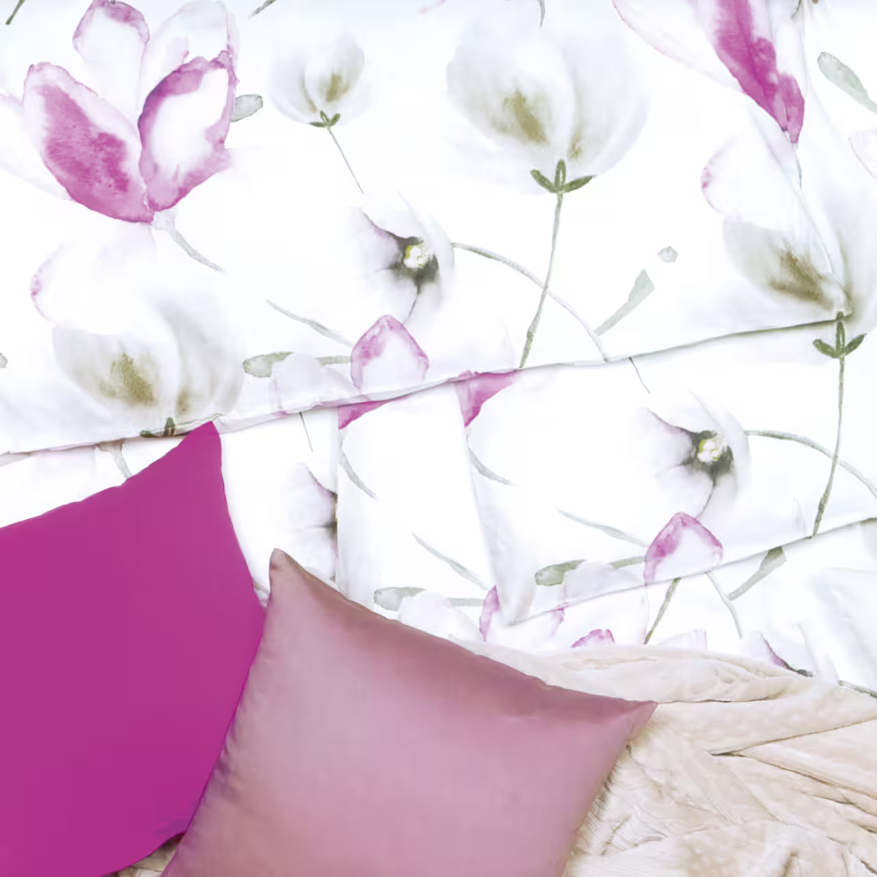 Obliečky SATÉN DESIGN magnolia biela ružová