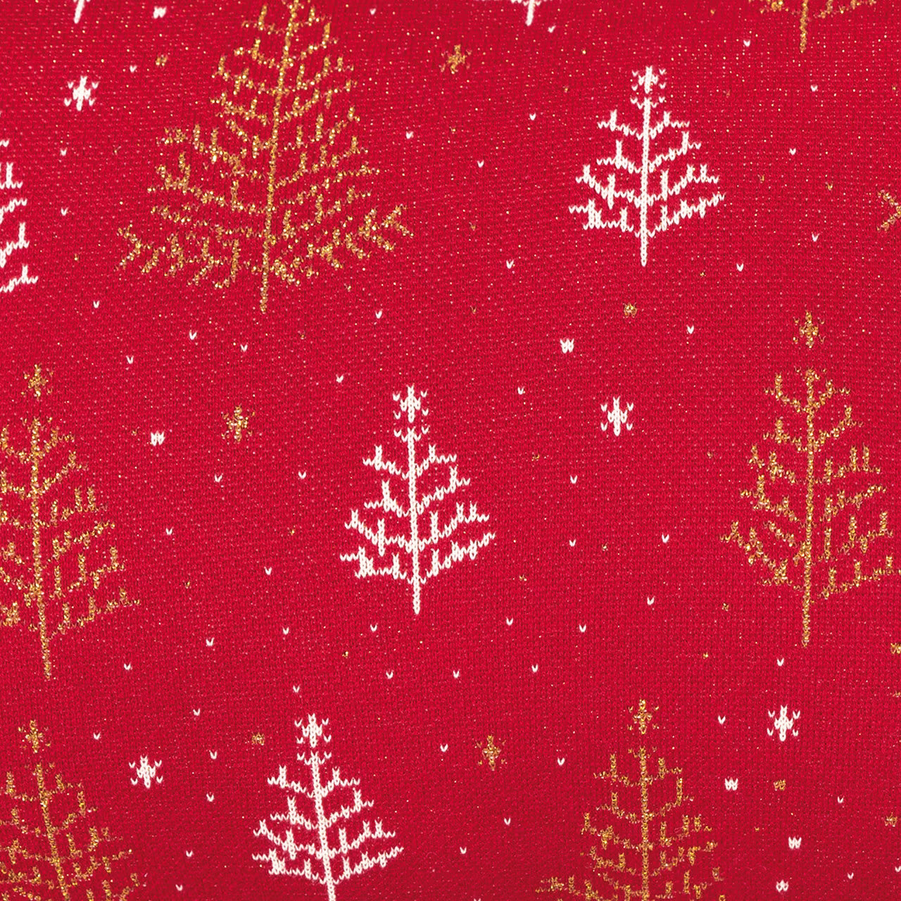 Dekoračný návlek pletený DESIGN LUREX stromčeky červená zlatá