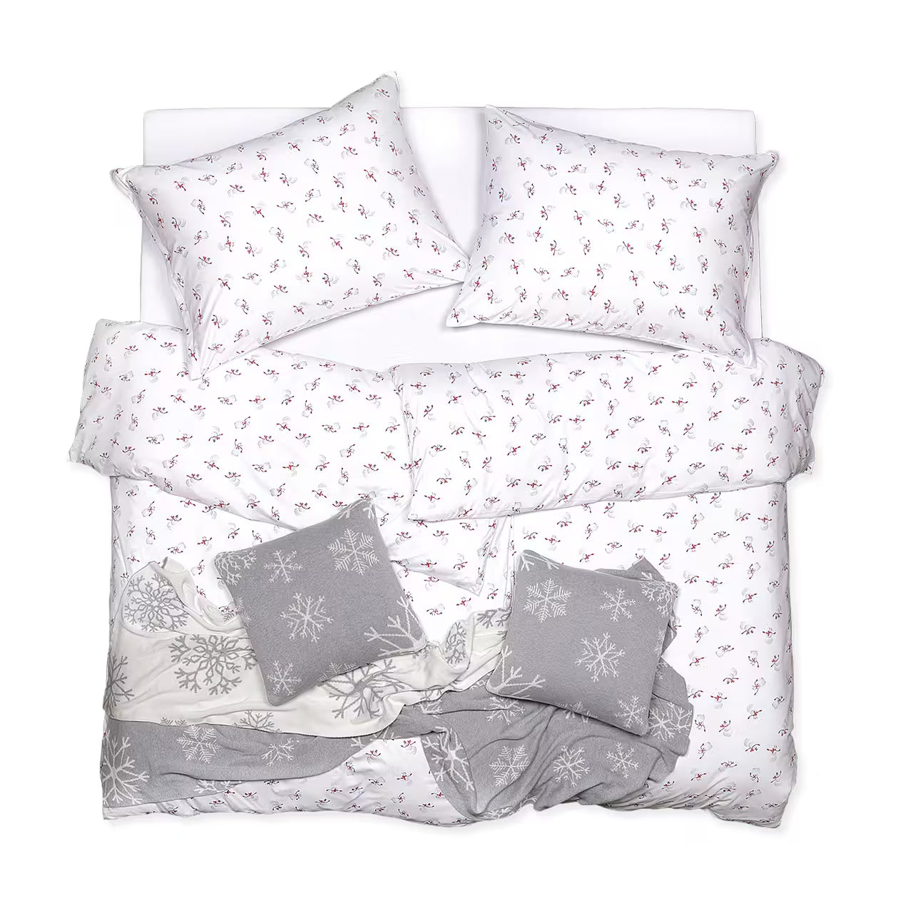 Obliečky JERSEY snehuliaci biela červená