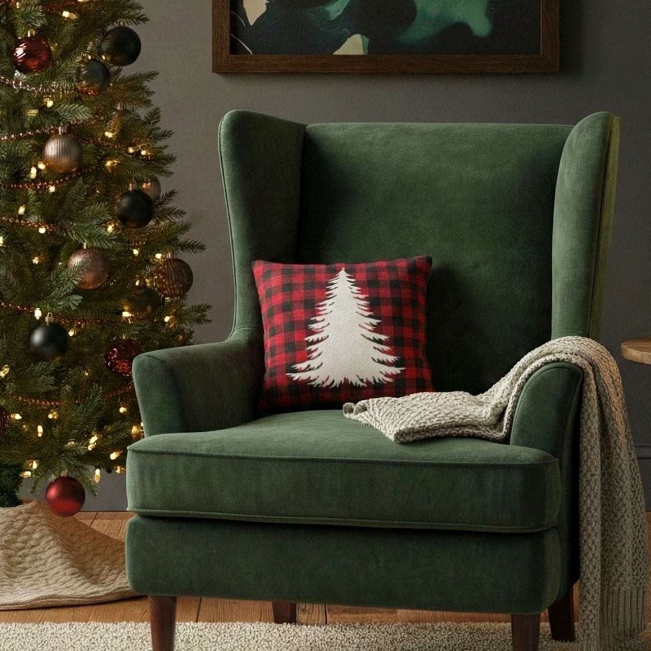 Dekoračný návlek pletený DESIGN biely strom káro