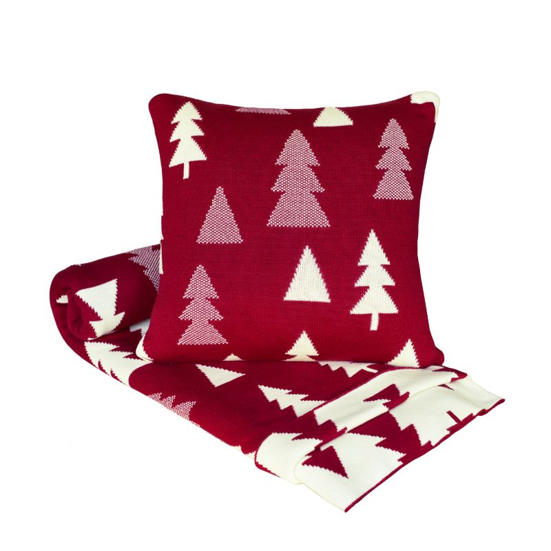 Deka pletená SUOMI stromčeky červená smotanová