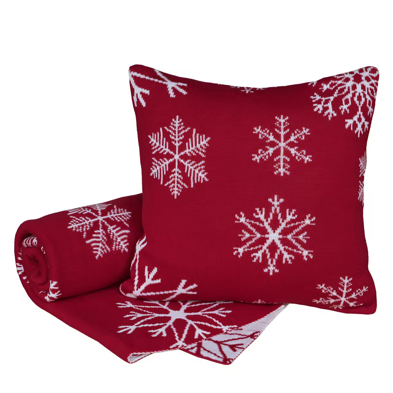 Deka pletená SUOMI vločky červená smotanová