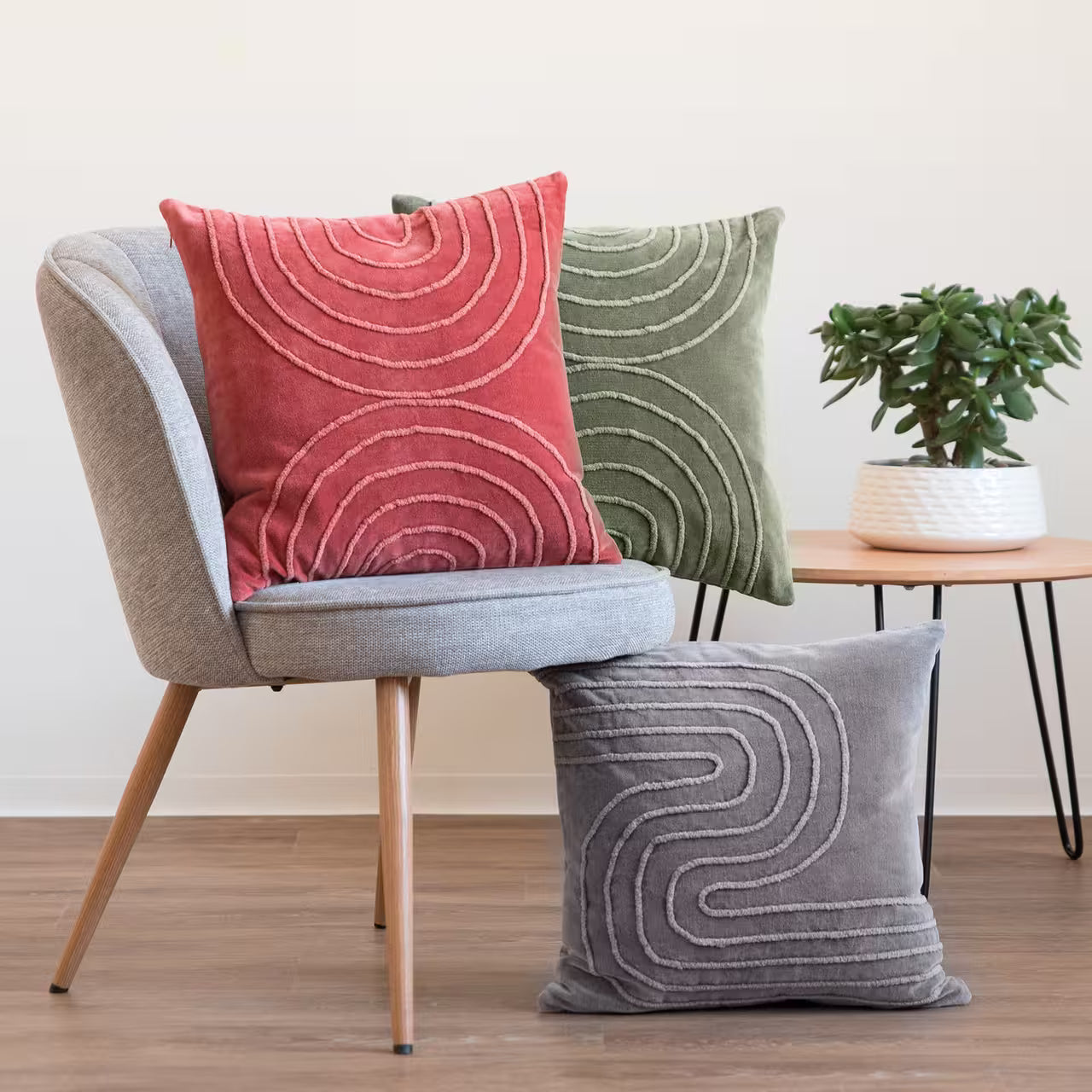 Dekoračný návlek COTTON VELVET polkruhy tehlová