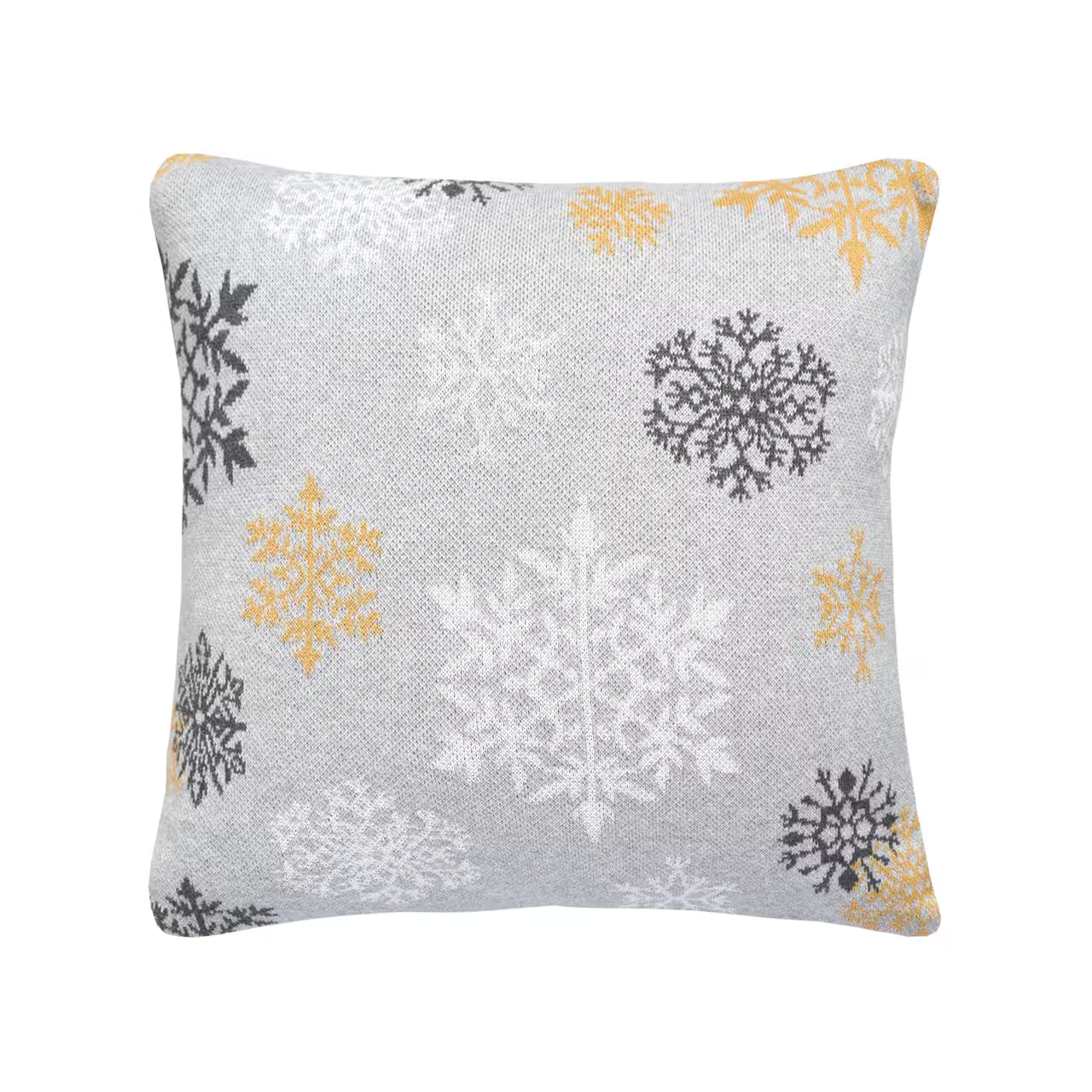 Dekoračný návlek pletený DESIGN vločky sivá žltá