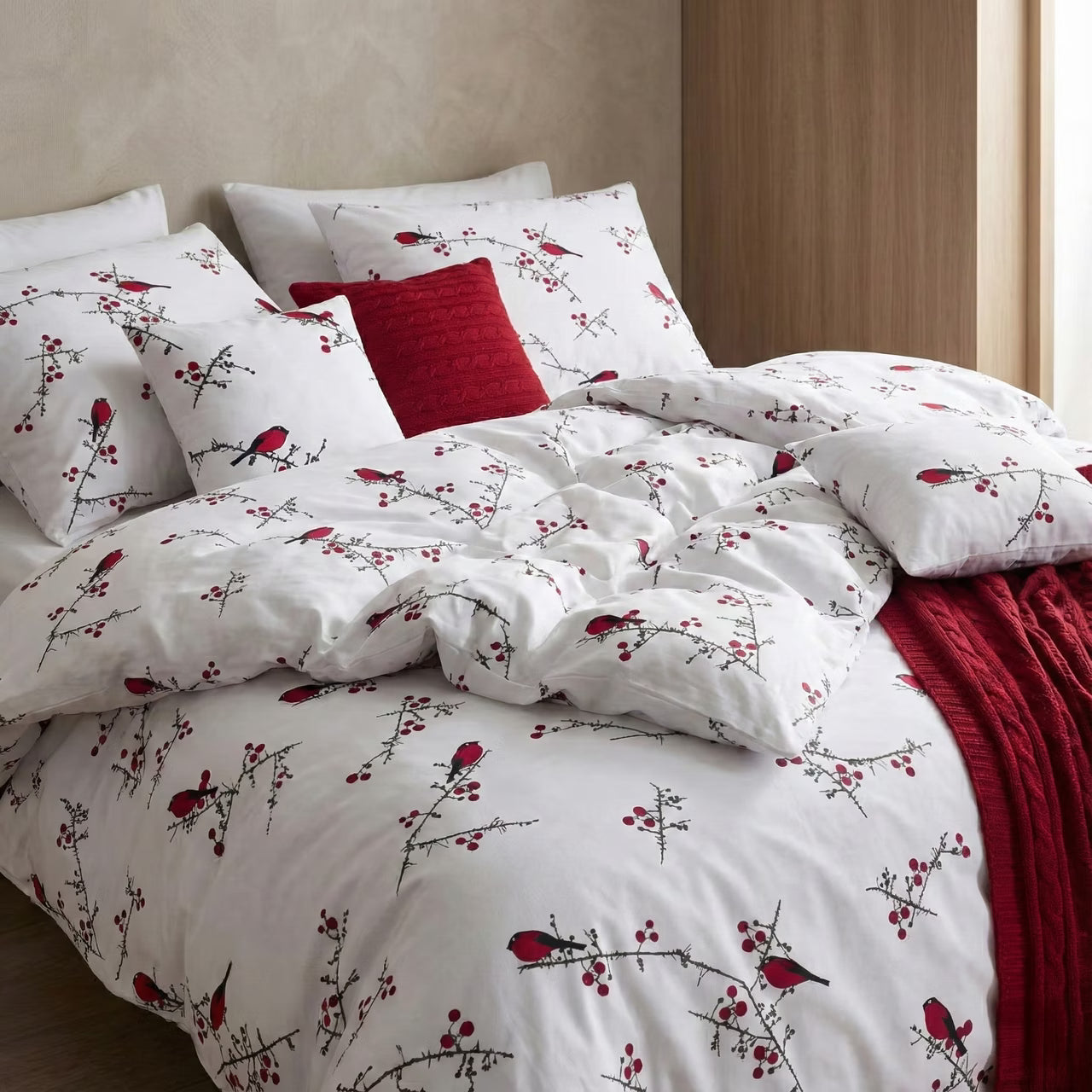 Návlek FLANEL vtáčik biela červená