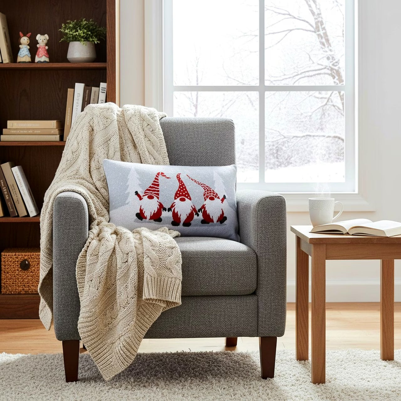 Dekoračný návlek pletený DESIGN elfovia sivá červená