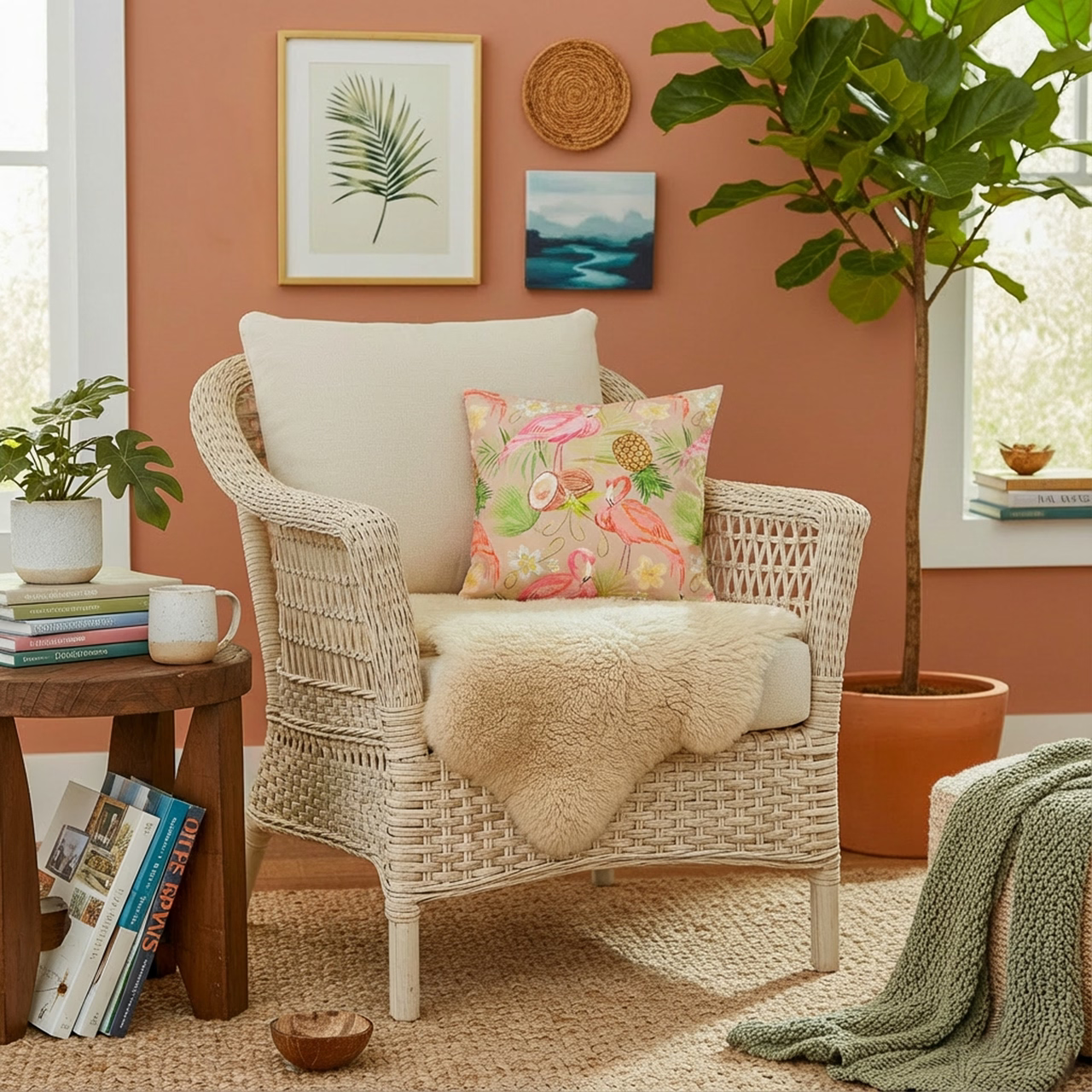 Dekoračný návlek FLORA plameniaky béžová