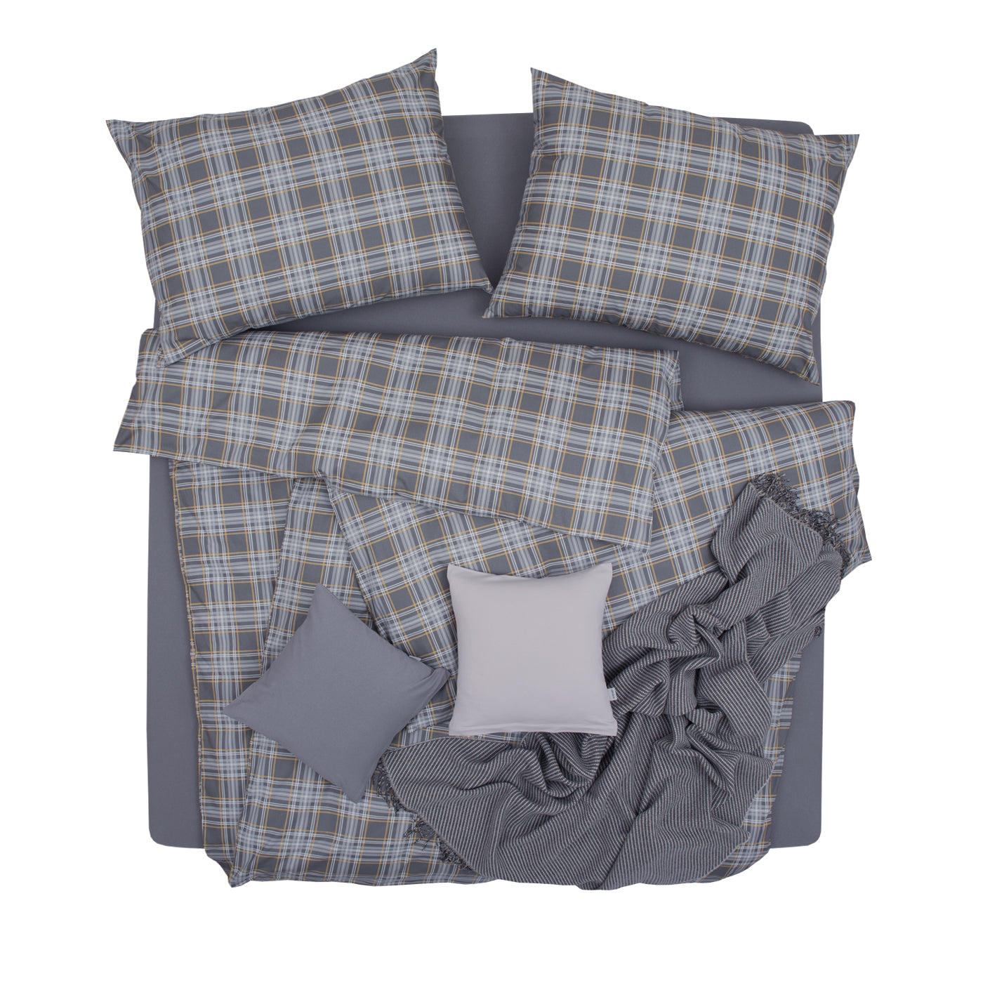 Obliečky FLANEL káro sivá žltá