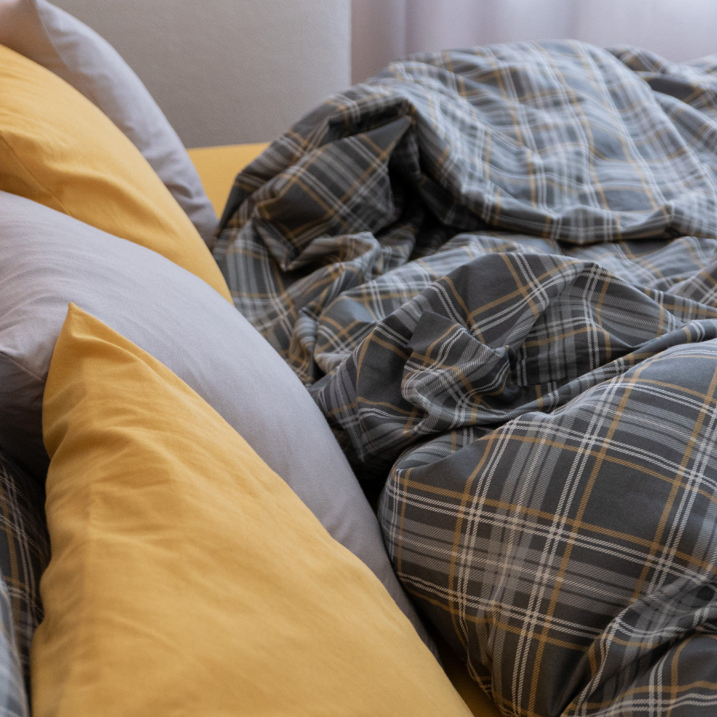 Obliečky KLASIK káro sivá žltá