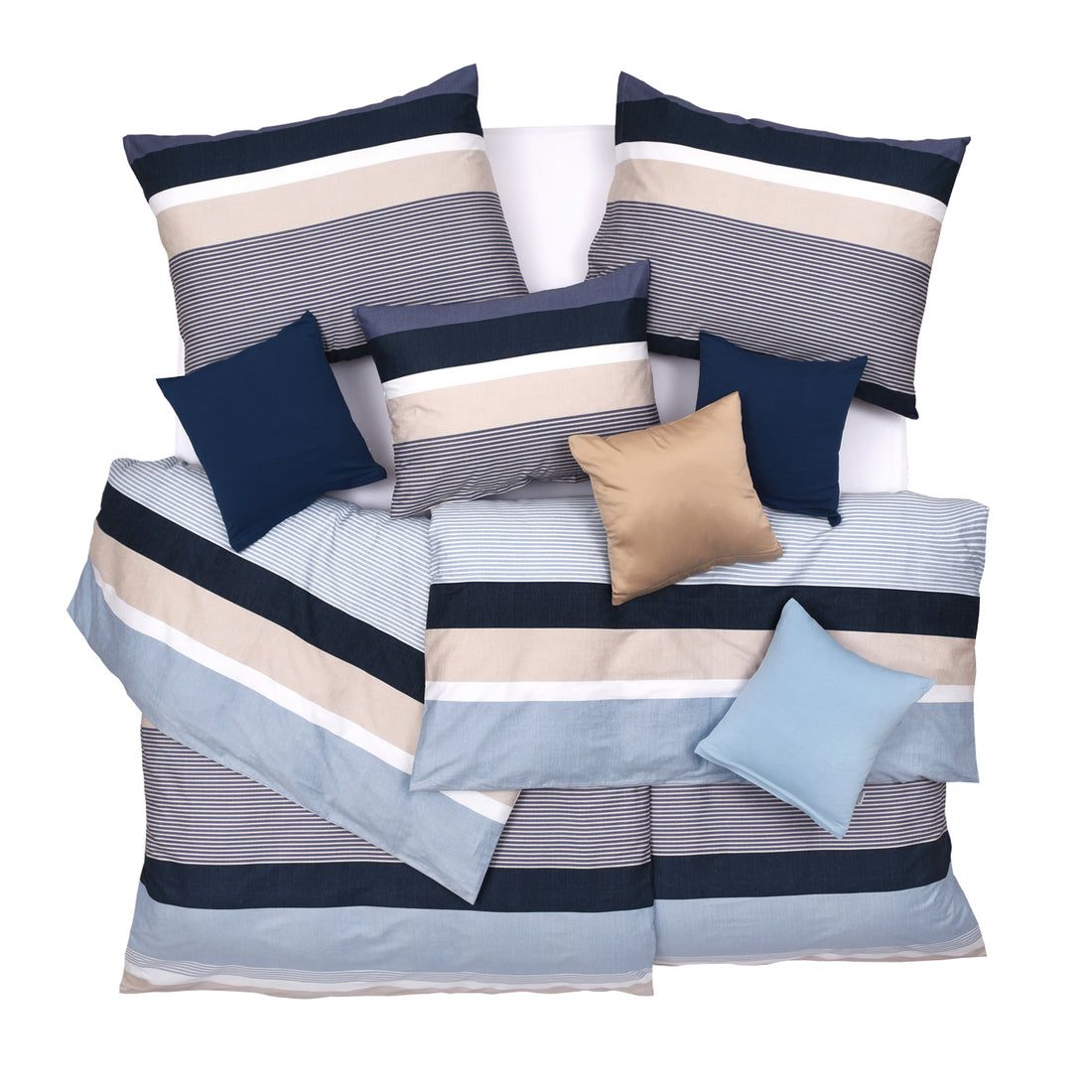 Obliečky KLASIK pruhy modrá béžová