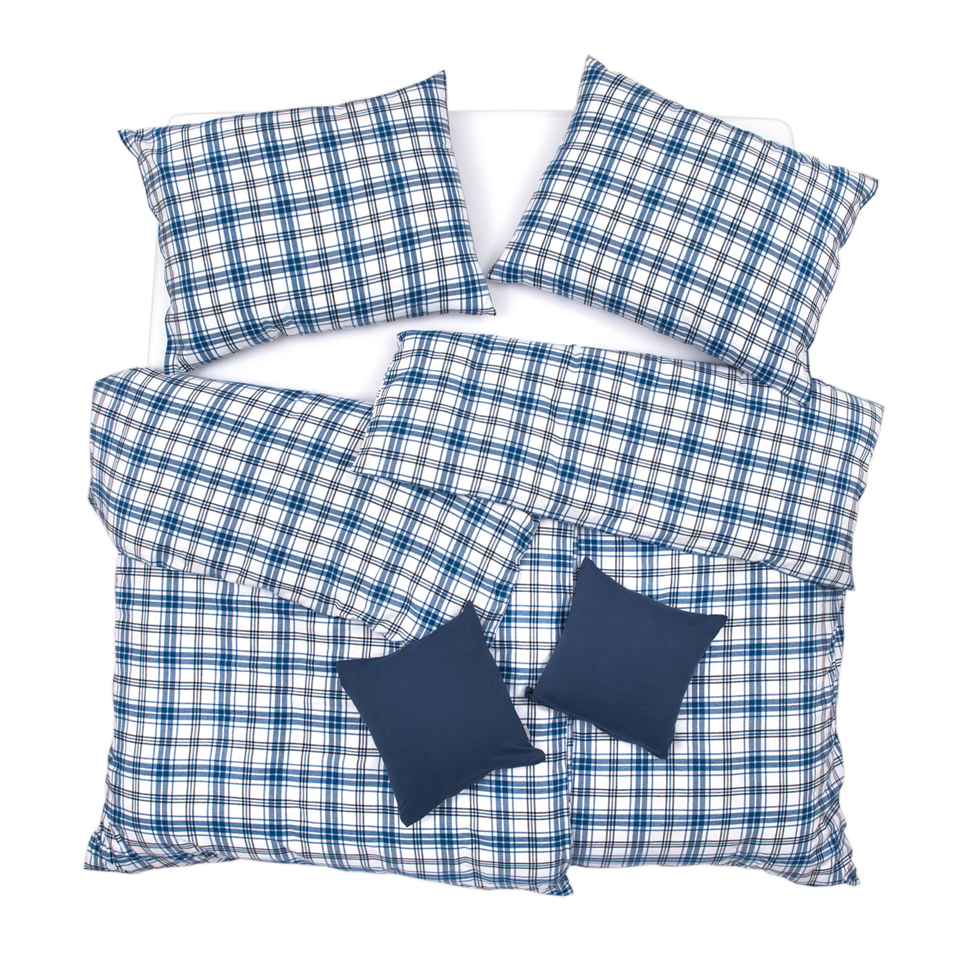 Obliečky FLANEL káro basic biela modrá