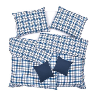 Obliečky FLANEL káro basic biela modrá