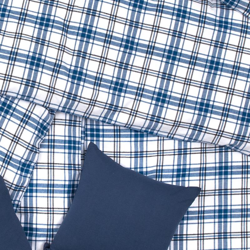 Obliečky FLANEL káro basic biela modrá