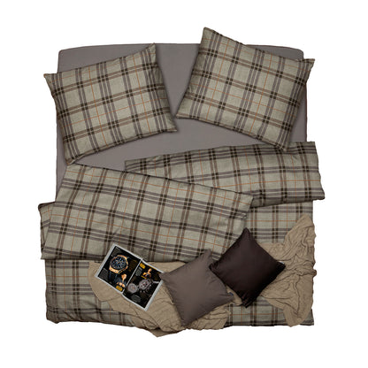 Obliečky SATÉN PLUS káro khaki sivá