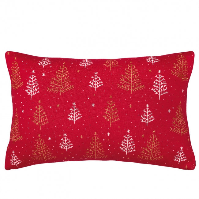 Dekoračný návlek pletený DESIGN LUREX stromčeky červená zlatá