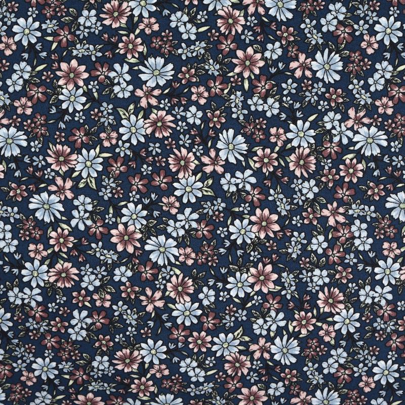 Obliečky SATÉN DESIGN kvietky prúžky tmavá modrá