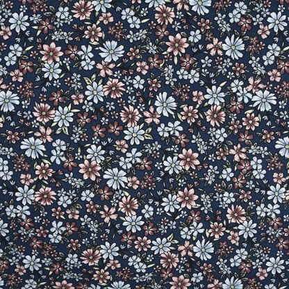 Obliečky SATÉN DESIGN kvietky prúžky tmavá modrá