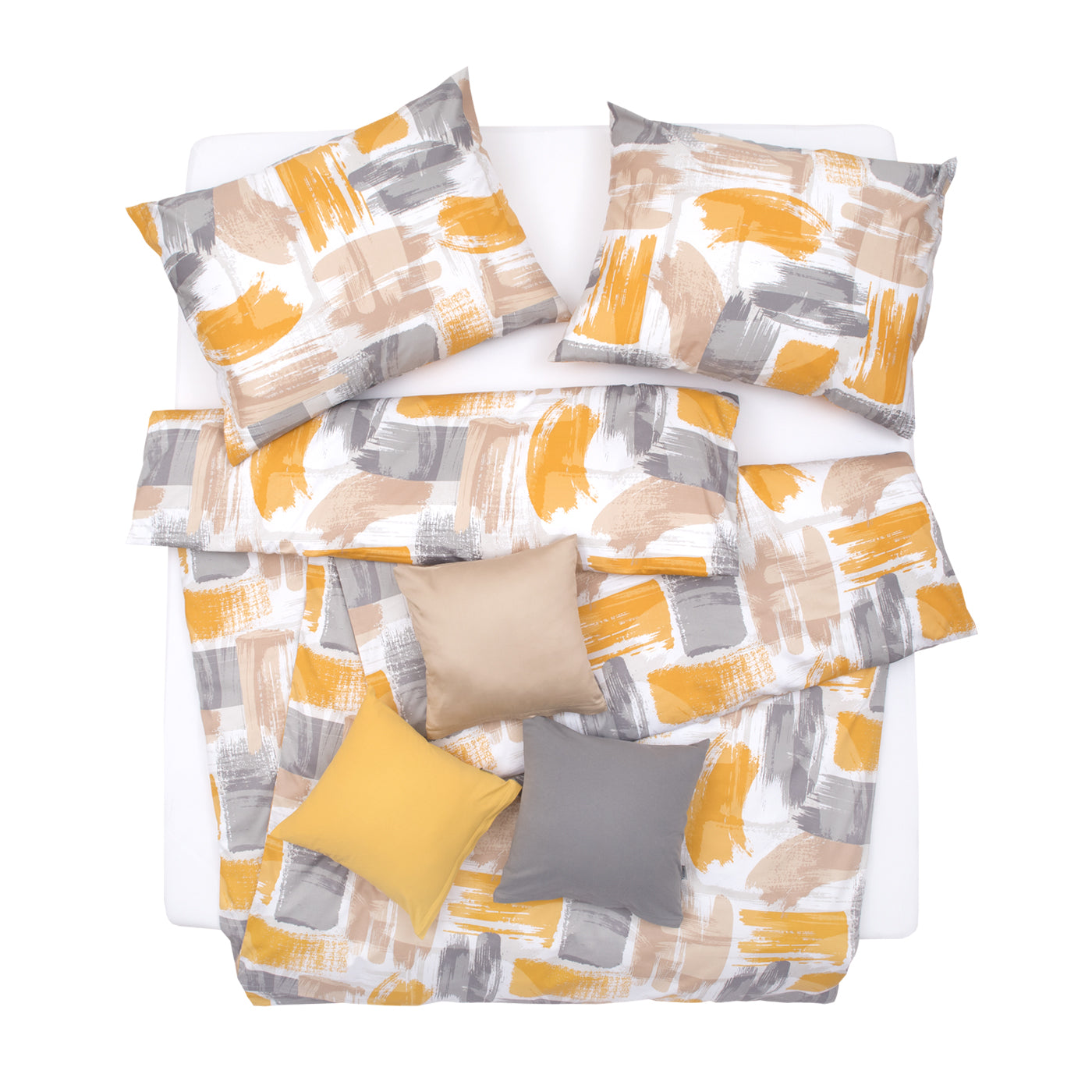 Obliečky SATÉN DESIGN brush sivá žltá