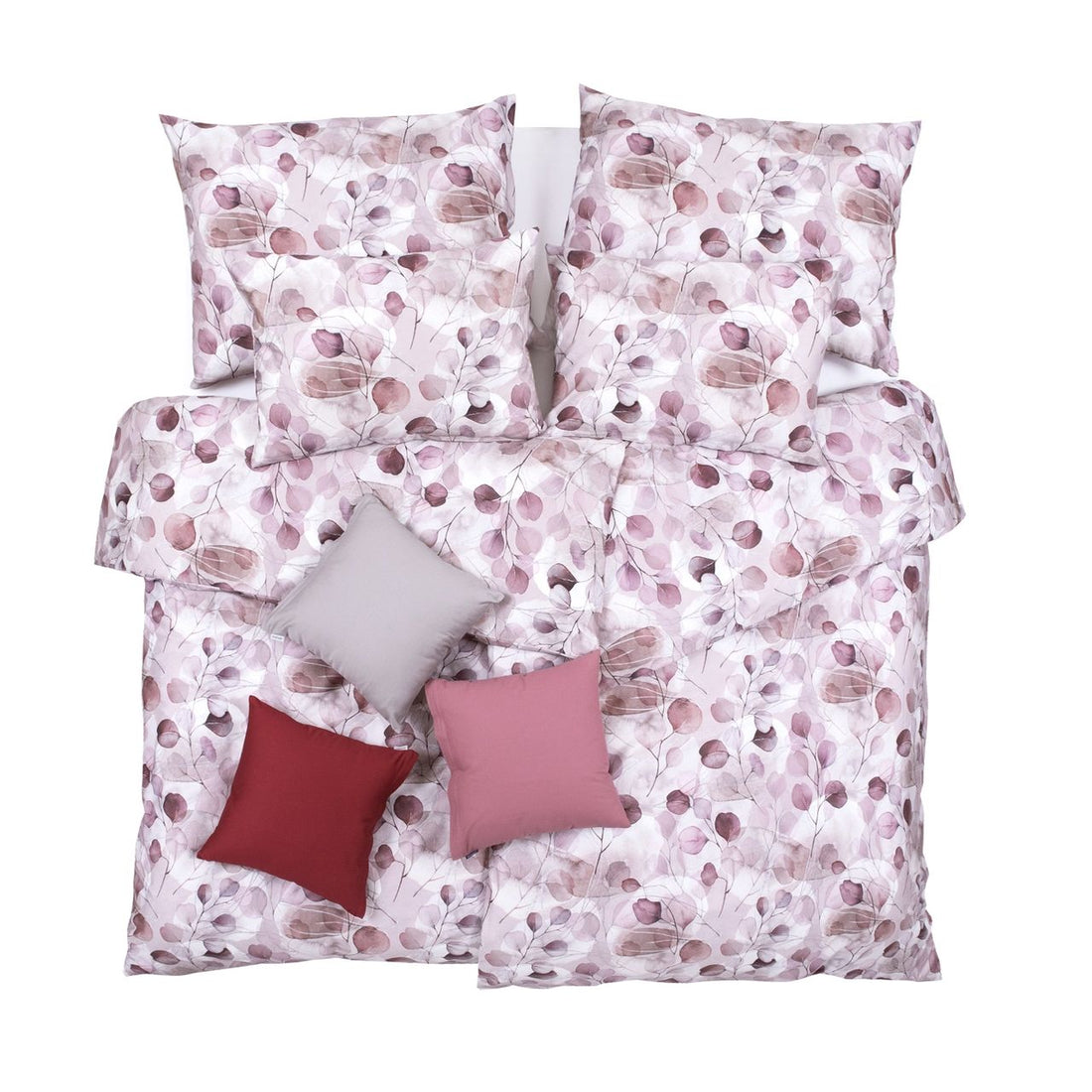 Obliečky SATÉN DESIGN purple leaves pudrová