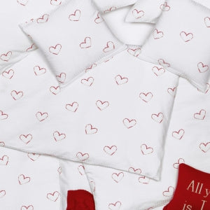 Obliečky KREP srdce biela červená