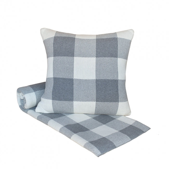 Deka pletená DESIGN kocky smotanová sivá