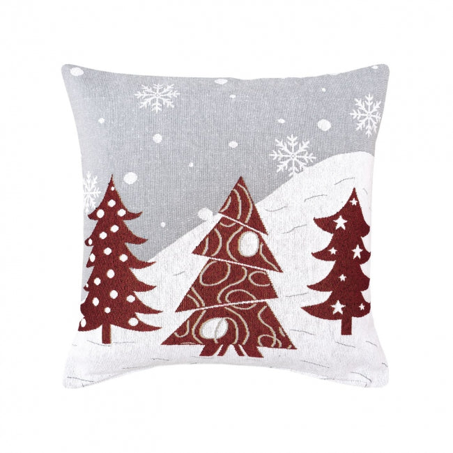 Dekoračný návlek MOTIV stromy a vločky biela červená