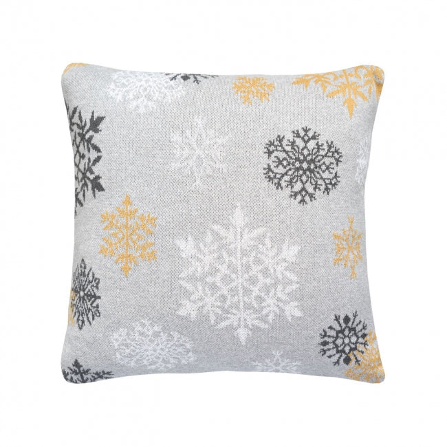 Dekoračný návlek pletený DESIGN vločky sivá žltá