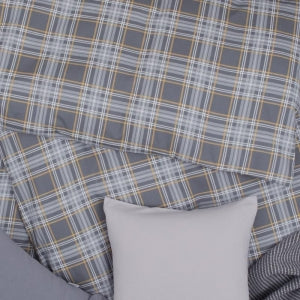 Obliečky FLANEL káro sivá žltá