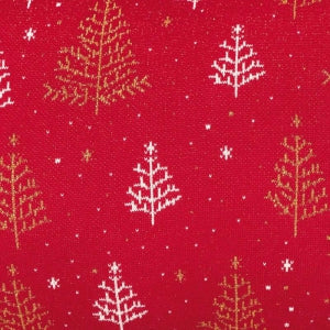 Dekoračný návlek pletený DESIGN LUREX stromčeky červená zlatá