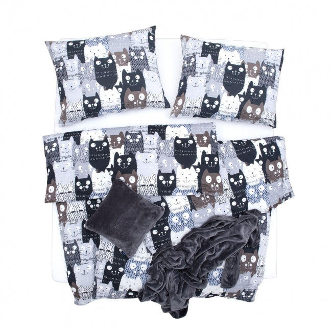 Obliečky KLASIK DESIGN multi cats sivá
