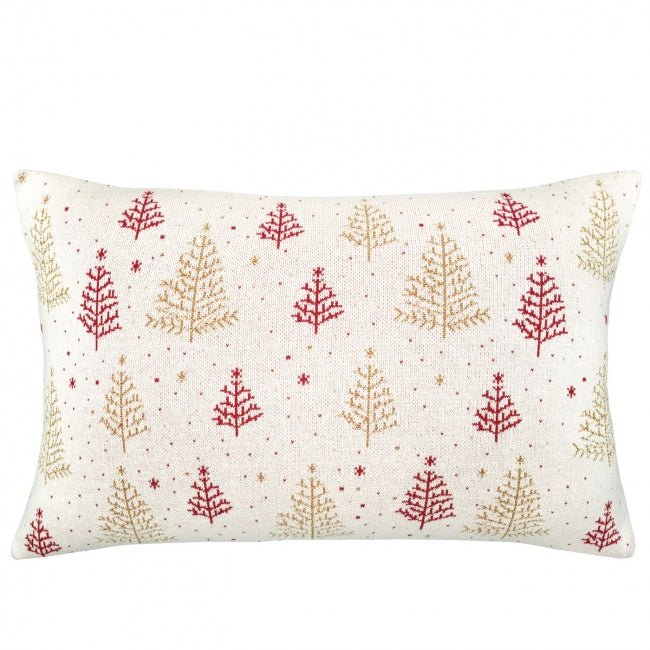 Dekoračný návlek pletený DESIGN LUREX stromčeky smotanová červená