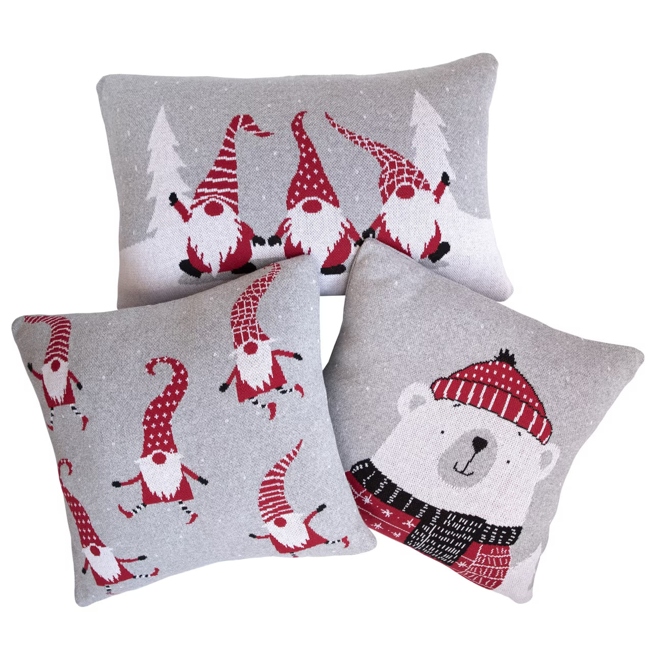 Dekoračný návlek pletený DESIGN elfíkovia sivá červená