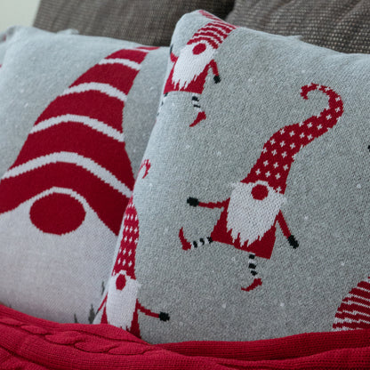 Dekoračný návlek pletený DESIGN elfíkovia sivá červená