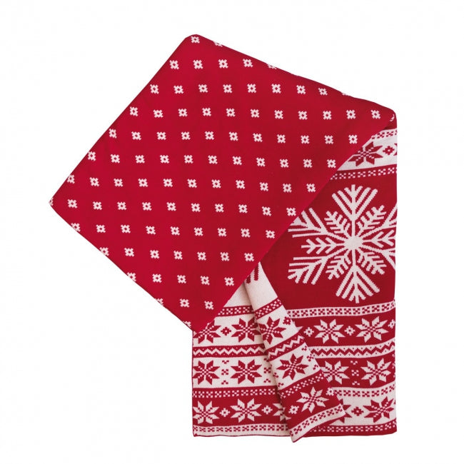 Deka pletená DESIGN vločky červená biela