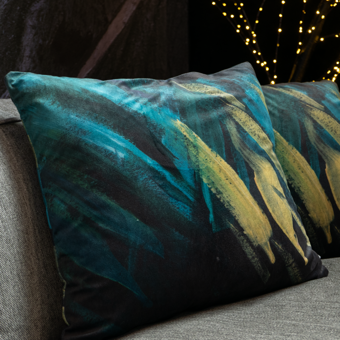 Dekoračný návlek VELVET flame tyrkysová žltá