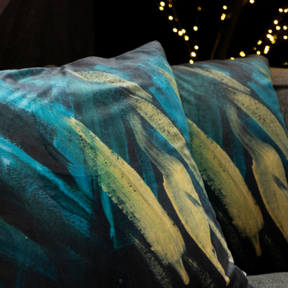 Dekoračný návlek VELVET flame tyrkysová žltá