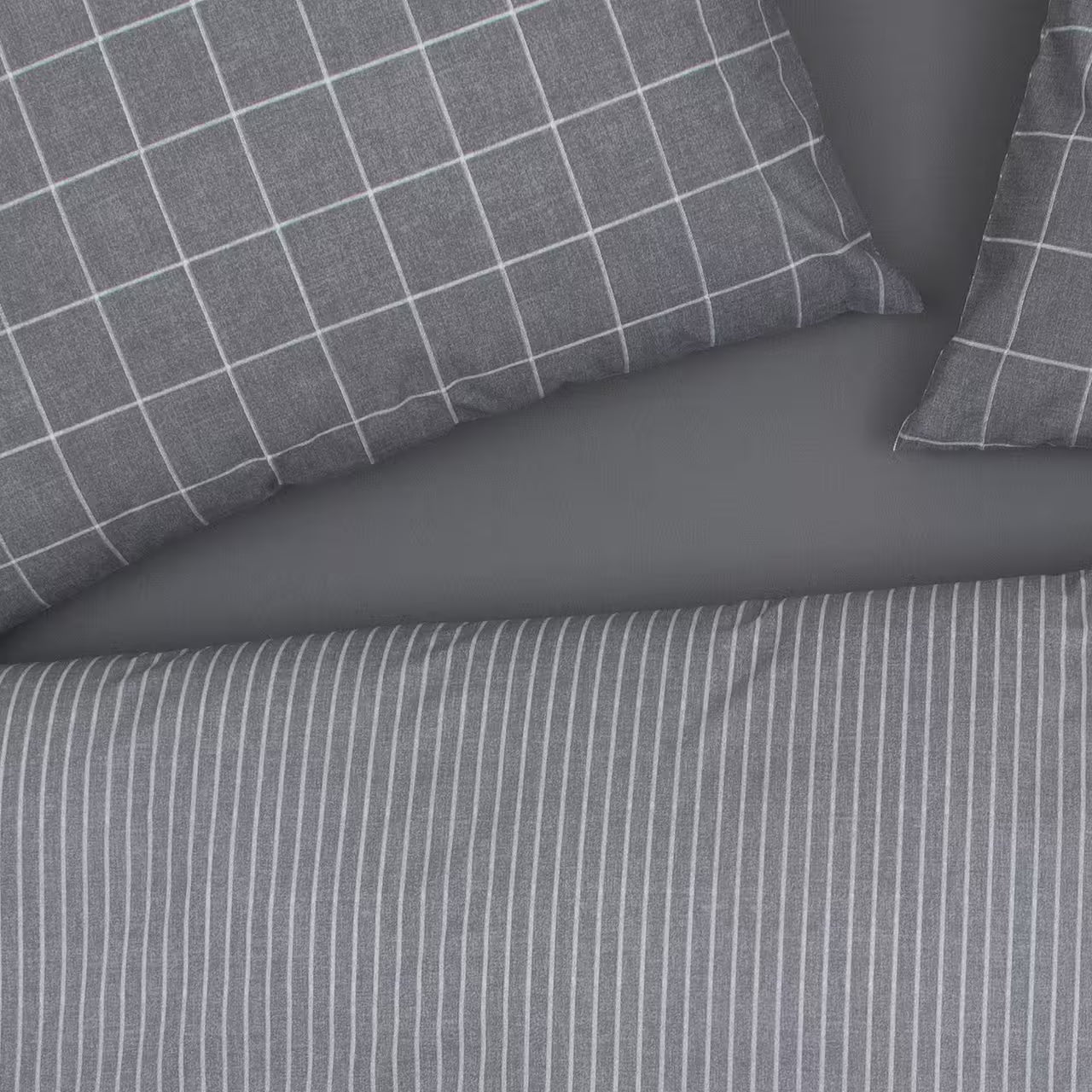 Obliečky FLANEL kocka prúžok sivá