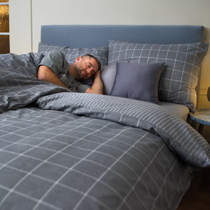 Obliečky FLANEL kocka prúžok sivá