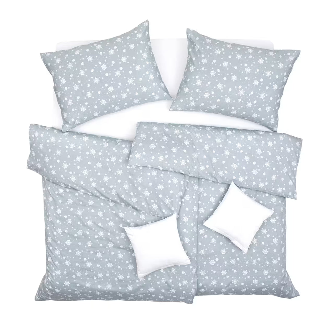 Obliečky FLANEL vločky sivá biela