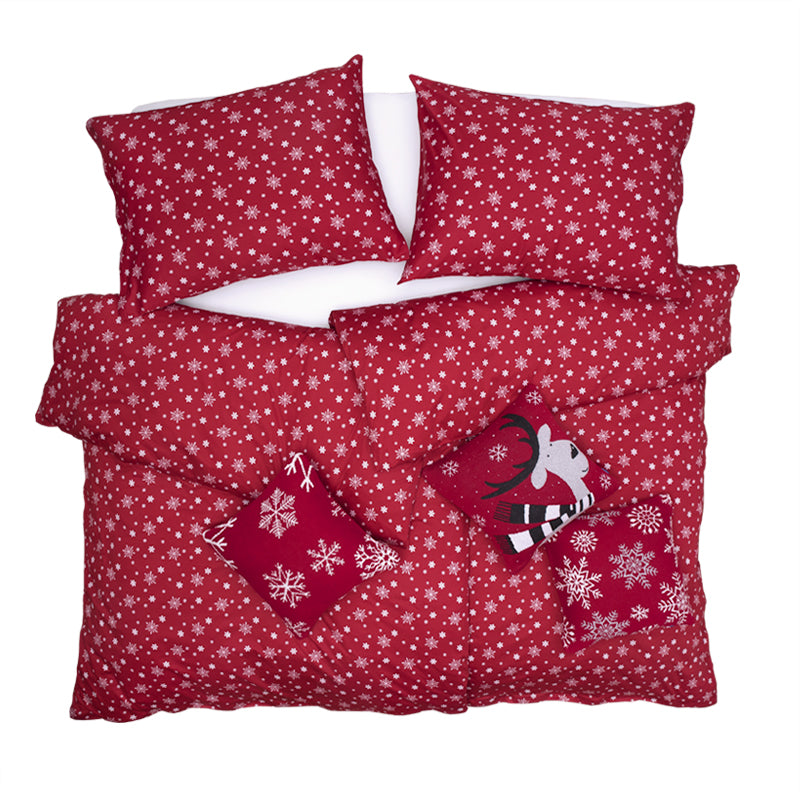 Obliečky JERSEY vločky červená, biela