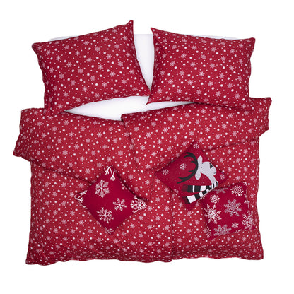 Obliečky JERSEY vločky červená, biela