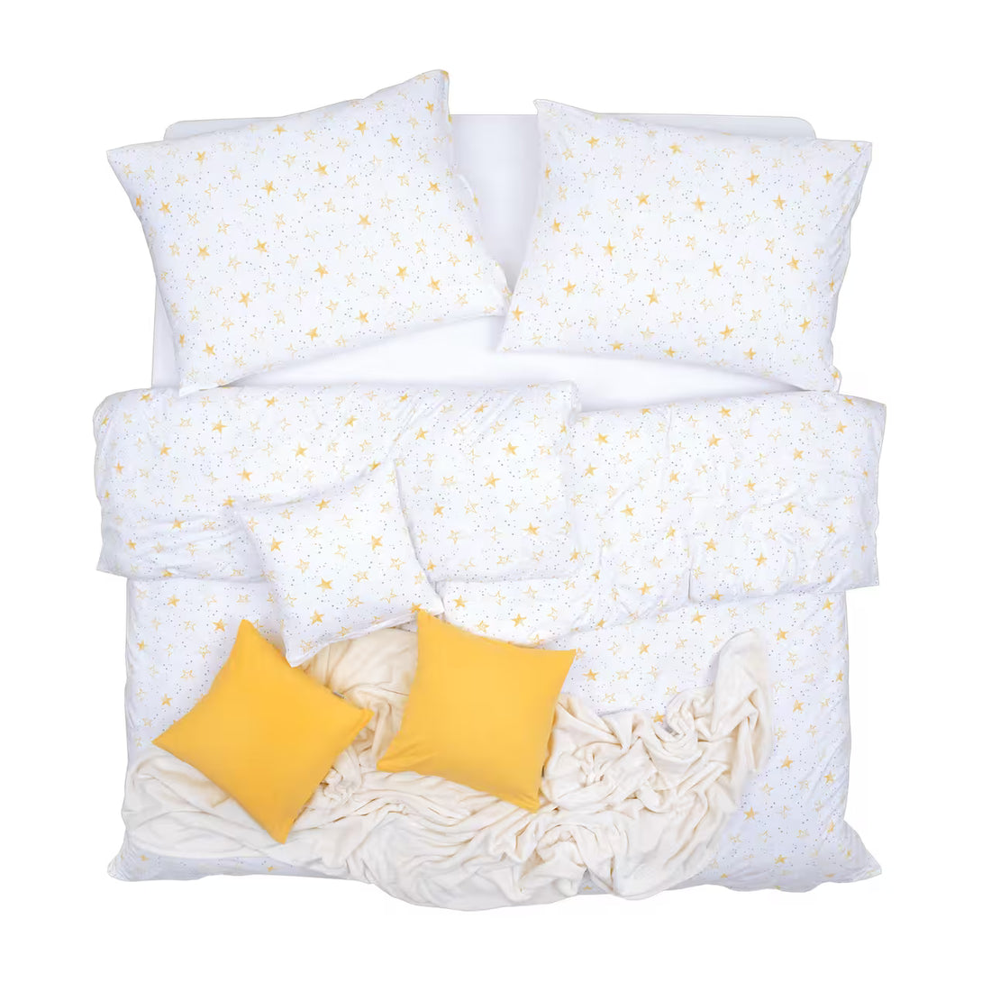 Obliečky JERSEY hviezdy žltá sivá