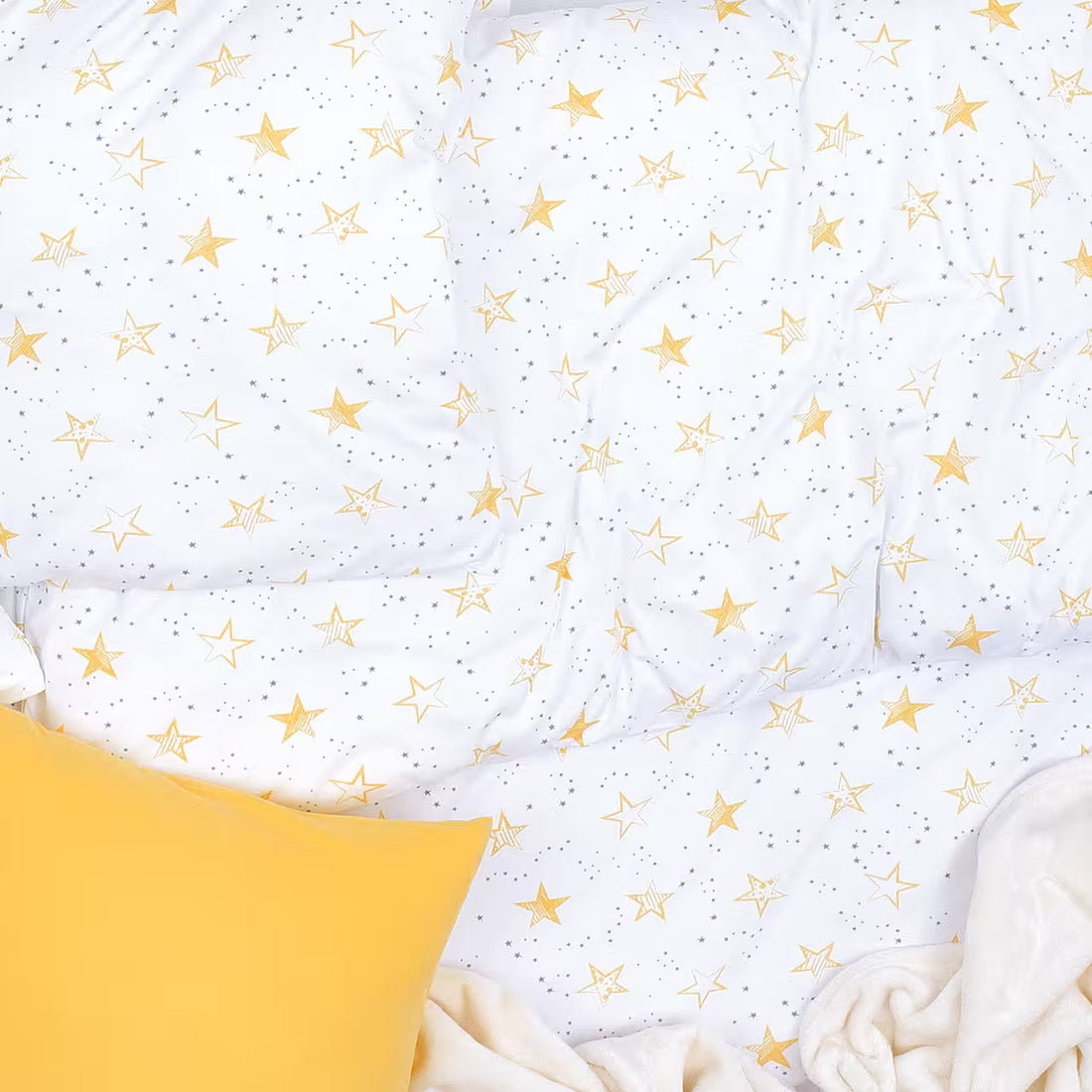 Obliečky JERSEY hviezdy žltá sivá