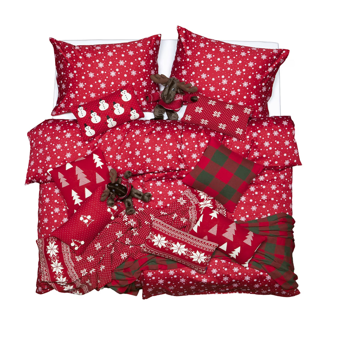 Obliečky JERSEY vločky červená, biela