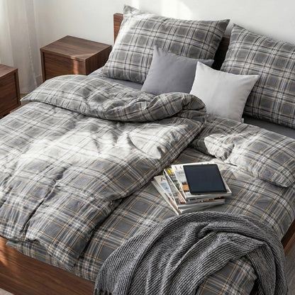 Obliečky KLASIK káro sivá žltá